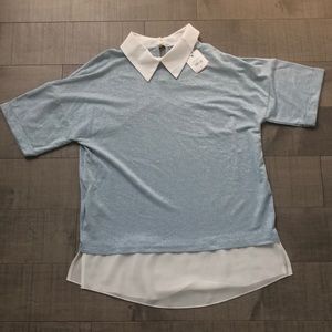 Lady’s Blouse, light blue/silvery, sparkly.